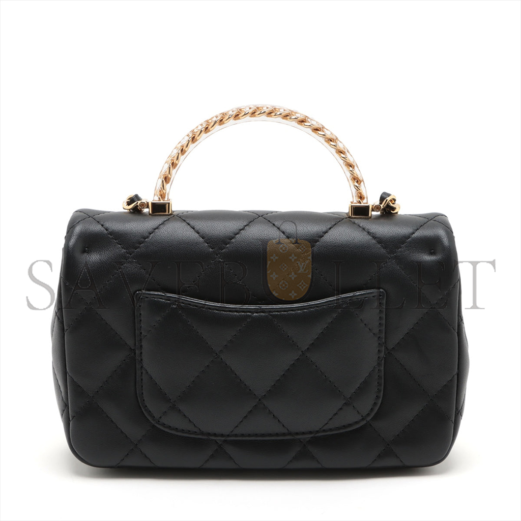 Ch*el mini matrasse 2way shoulder bag top handle black g gold as4847 (19*12*6cm)